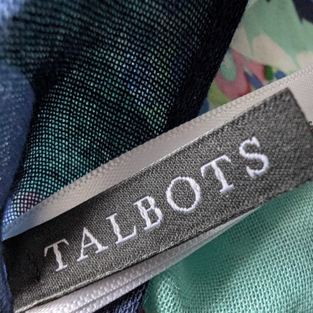 TALBOTS Colorful Oblong Floral Scarf Navy Blue Aqua Green Coral Pink 72x27 New - Picture 9 of 12